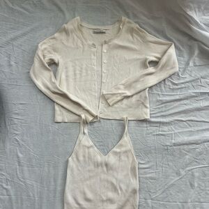 Abercrombie & Fitch White Ribbed Cardigan and Tank Set